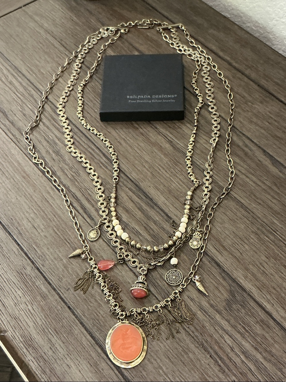 Silpada Multi-Layer Gold Necklace with Coral Pendant